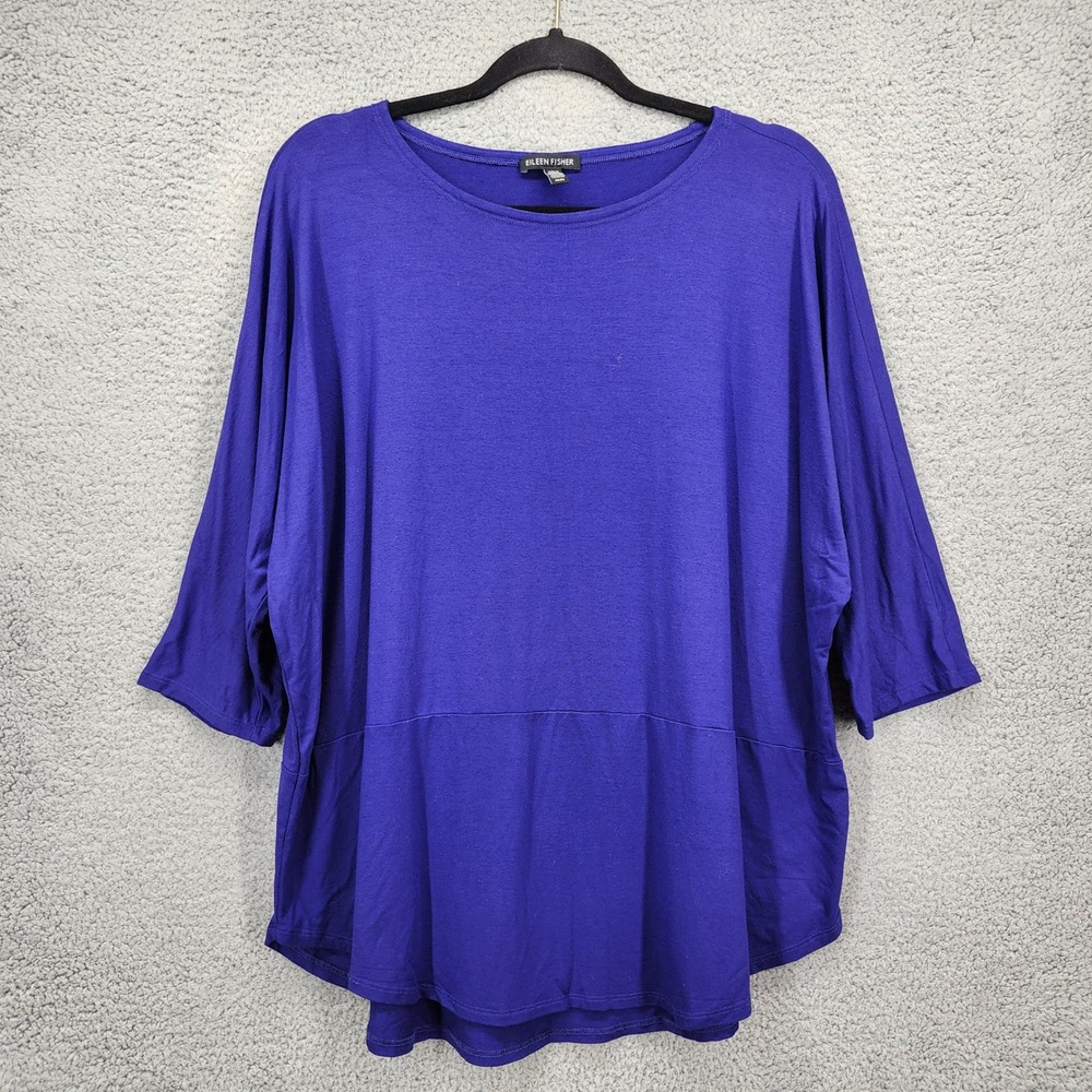 Eileen Fisher Womens Purple Viscose Stretch Batwing 3/4 Sleeve Top Size Medium